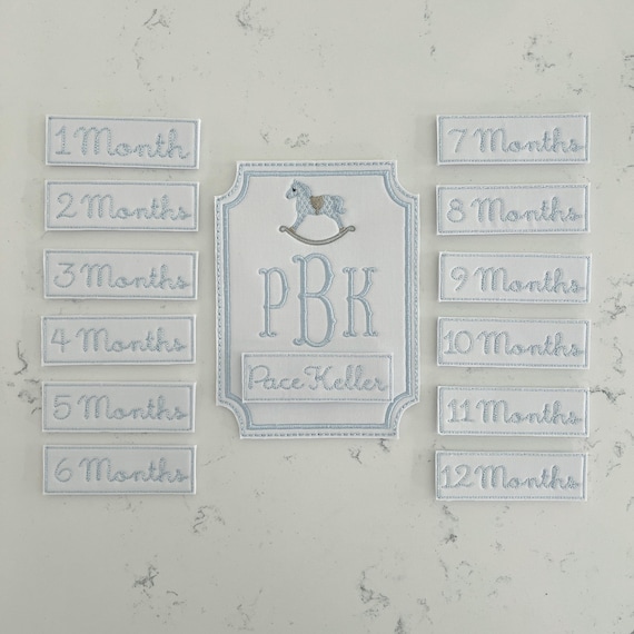 Custom Embroidered Baby Milestone Cards, Rocking Horse Milestone Cards, Baby Shower Gift, Baby Nursery Decor