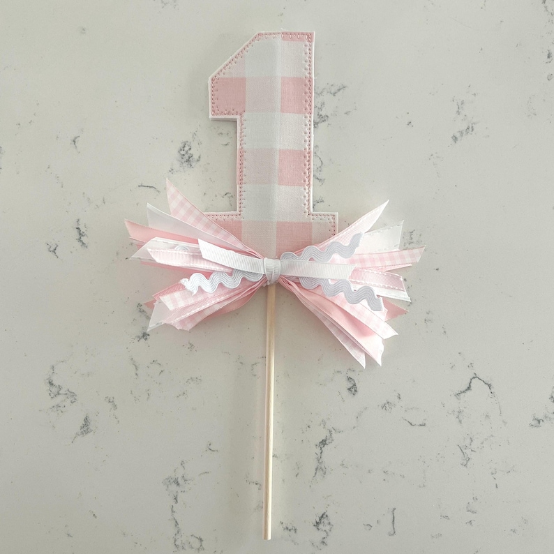 Light Pink Gingham "1" Cake Topper, First Birthday Decoration, Girls ...
