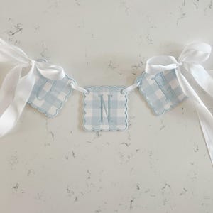 Light Blue Check &quot;ONE&quot; Birthday Banner, Birthday Banner for First Birthday, Boys Birthday Banner, Highchair Birthday Banner