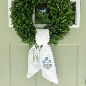 Custom Embroidered Wreath Sash, Block Print Floral Wreath Sash, Scalloped Wreath Sash for Front Door