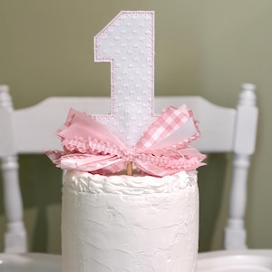 Light Pink Swiss Dot "1" Cake Topper, First Birthday Decoration, Girl's Birthday Decor