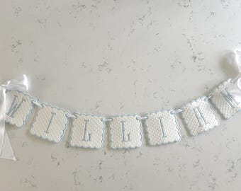 Swiss Dot Baby Name Banner, Custom Baby Banner, Baby Shower Gift, Embroidered Baby Name Banner