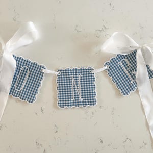 Blue Gingham &quot;ONE&quot; Birthday Banner, Boys Birthday Banner, Highchair Banner for First Birthday