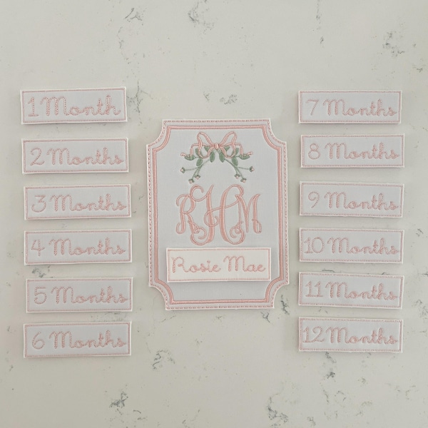 Custom Embroidered Baby Milestone Cards, Rosebud Milestone Cards, Baby Girl Milestone Gift, Baby Shower Gift, Nursery Decor