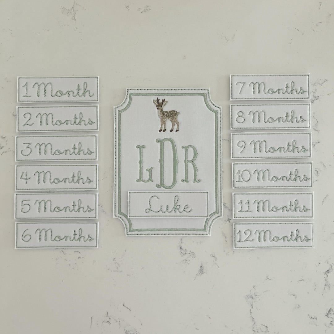 Custom Embroidered Baby Milestone Cards: Deer & Monogram - Etsy