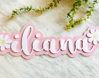 Double Layer Daisy Name Sign | Acrylic Flower Sign | Nursery | Kids Bedroom Plaque | Wall Decor | Wall Art | Event Signage | Birthday Party