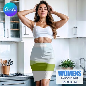 Woman&#39;s Pencil Skirt Mockup #4 | Easy Canva Drag-and-Drop PNG Template with easy instructions