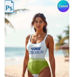 Realistic One-Piece Swimsuit Mockup #12 | Easy Drag-and-Drop PNG & Photoshop Template with easy instructions
