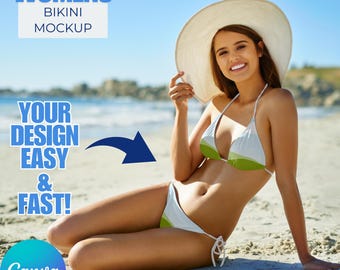 Women's String Bikini POD Mockup design PNGs | Easy Canva Drag-and-Drop PNG Template with easy instructions