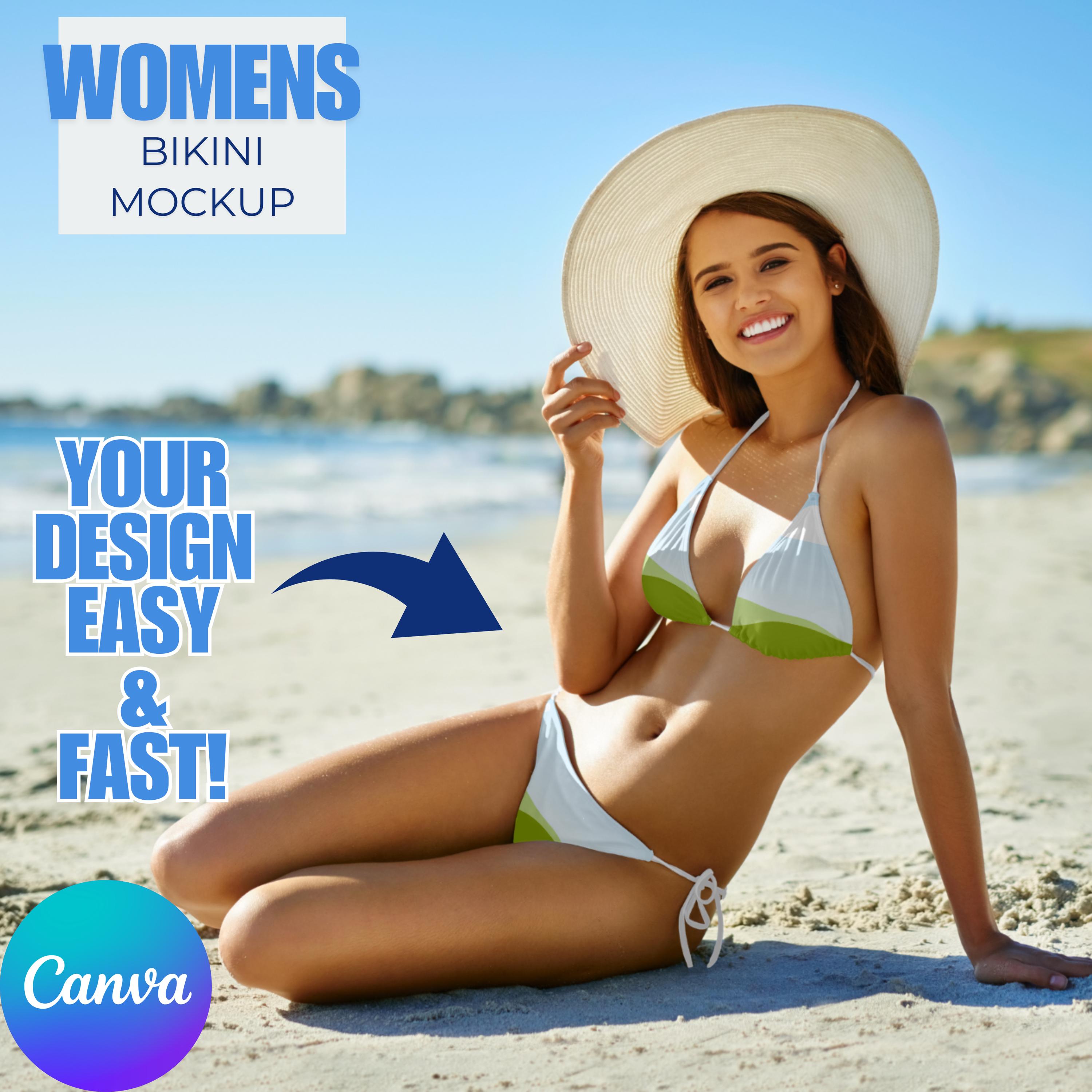 Women's String Bikini POD Mockup design PNGs | Easy Canva Drag-and-Drop PNG Template with easy instructions
