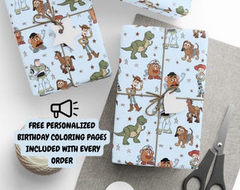 Papel de regalo de cumpleaños de Toy Story / Papel de regalo de Disney para niños / Rollo de papel de cumpleaños de Buzz y Woody / Papel de regalo de Disney Toy Story