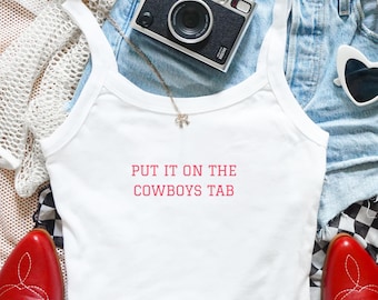 Camiseta corta con la pestaña "Ponlo en los vaqueros", estilo vaquera, estilo rodeo, estilo country, para bar, sin mangas con gráficos del oeste, estilo country, estilo concierto