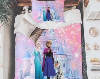 Frozen Comforter, Elsa Anna Olaf Disney Princess Bedding, Custom Name Blanket, Girls Bedroom