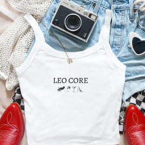 Leo Core Tank Top in Black Text | Y2K Leo Baby Tee | Astrology Crop Top | Fire Sign Birthday Gift | Leo Girl Shirt | Gen Z Outfit