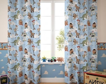 Cortinas opacas de Toy Story – Paneles para ventanas de dormitorio infantil, decoración de guardería de Pixar Woody y Buzz, cortinas para sala de juegos, juego de dos paneles