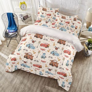 Juego de ropa de cama de Cars, funda nórdica de Rayo McQueen con sábana, funda de edredón para niños pequeños, dormitorio infantil, decoración del hogar Disney, regalo para niños imagen 1