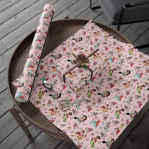 Rollo de papel de regalo navideño de princesas Disney para niñas / Papel de regalo navideño para niños / Envoltorio de Navidad para niñas imagen 3