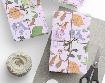 Cadeaupapier The Land Before Time | Verjaardagsomslagdoek paarse dinosaurus