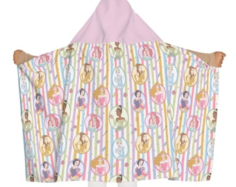 Toalla con capucha de princesas Disney / Toalla de playa infantil personalizada con capucha / Regalo de cumpleaños para niños