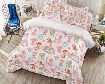Toy Story Bedding, 4-piece Duvet Cover Set, Jessie Woody BuzzLightyear | Girls Bedroom Decor, Disney Home Nursery, Toddler Bed Set