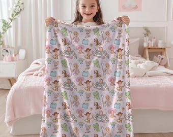Toy Story Blanket Girls | Pixar Throw Blanket for Kids | Woody Buzz Jessie Pink Toddler Bedroom Decor