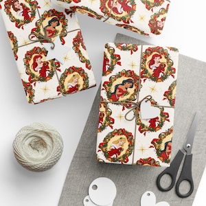 Rollo de papel de regalo navideño de princesas Disney / Papel de regalo navideño para niños / Papel de regalo navideño para niñas imagen 1