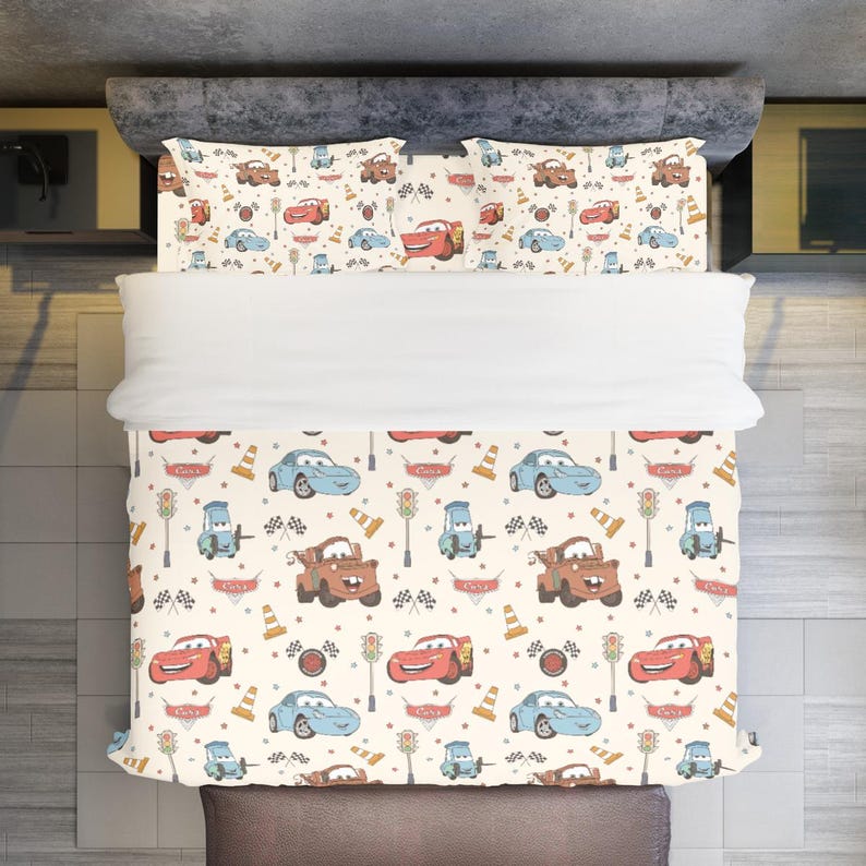 Juego de ropa de cama de Cars, funda nórdica de Rayo McQueen con sábana, funda de edredón para niños pequeños, dormitorio infantil, decoración del hogar Disney, regalo para niños imagen 3