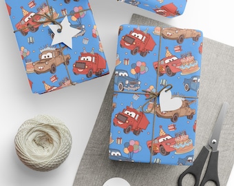 Autos Geburtstagspapier Lightning McQueen Blau Geschenkverpackung für Kinder | Pixar Geburtstagsparty Geschenkverpackung | Rennauto Jungen Geschenkpapier
