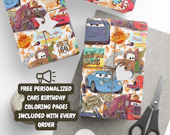 Autos Geburtstagspapier Lightning McQueen Geschenkverpackung für Kinder | Pixar Geburtstagsparty Geschenkverpackung | Rennauto Jungen Geschenkpapier
