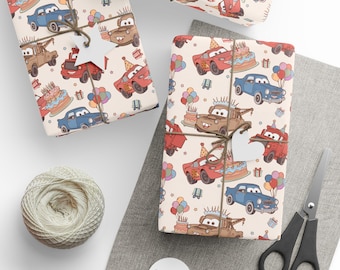 Cars Birthday Wrapping Paper Lightning McQueen Gift Wrap for Kids | Pixar Birthday Party Gift Wrap | Race Car Boys Wrapping Paper