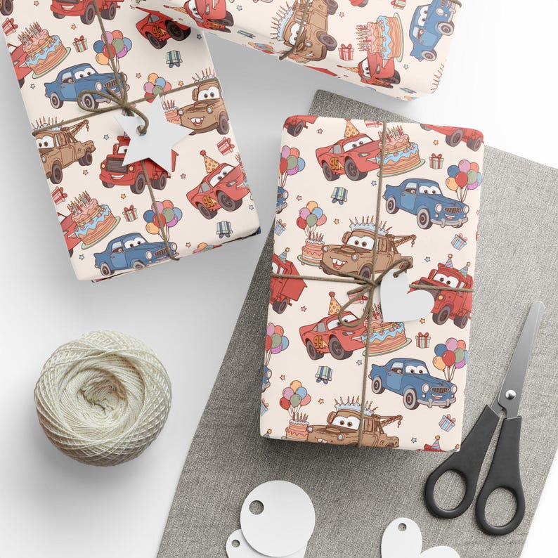 Cars verjaardagscadeaupapier Lightning McQueen cadeaupapier voor kinderen | Pixar verjaardagscadeaupapier | Raceauto cadeaupapier voor jongens afbeelding 1