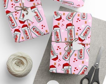 Diet Coke Christmas Wrapping Paper | Funny Christmas Wrapping Paper | Diet Coke Soda Can Gift Wrap |Diet Coke Lover Gift|Pink Wrapping Paper