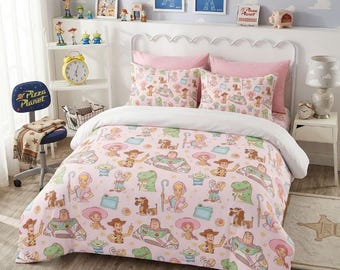 Toy Story Bedding, 4-piece Duvet Cover Set, Jessie Woody BuzzLightyear | Girls Bedroom Decor, Disney Home Nursery, Toddler Bed Set