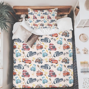 Pixar Cars Lightning McQueen Comforter, Disney Toddler Duvet Cover Bedding, Kids Bedroom, Disney Home Decor, Nursery Bed Set