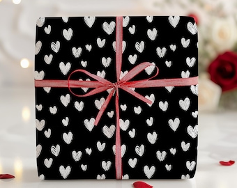 Black Hearts Wrapping Paper: Romantic Gift Wrap