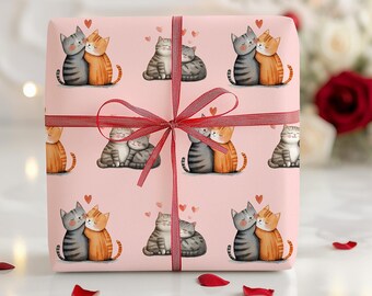 Kittens in Love Gift Wrap: Romantic Animal Wrapping Paper