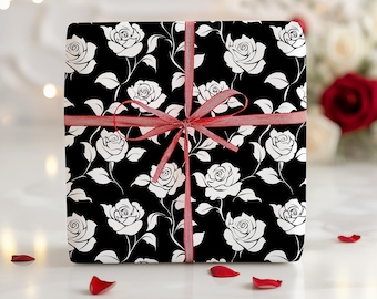 Moody Rose Wrapping Paper: Black and White Floral Gift Wrap