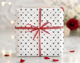 Black Hearts Wrapping Paper: Luxury Gift Wrap Roll