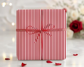 Red Pinstripe Gift Wrap: Elegant Holiday Wrapping Paper
