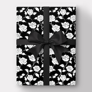 Black And White Wrapping Paper, French Rose Gift Wrap, Birthday, Valentines Day, Wedding, Holiday, Original Design