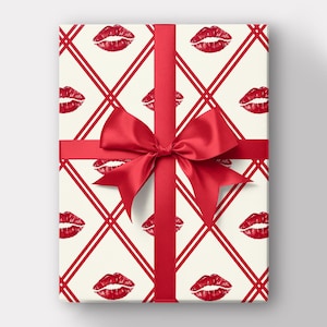 Handmade Wrapping Paper - Red Kisses Gift Wrap, Romantic Valentine&#39;s Gift , Birthday Gift, Love Gift Wrap, Red Lips Gift Packaging