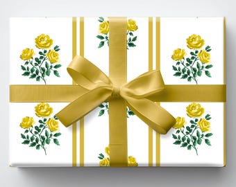 Gold French Rose Wrapping Paper: Elegant Floral Gift Wrap