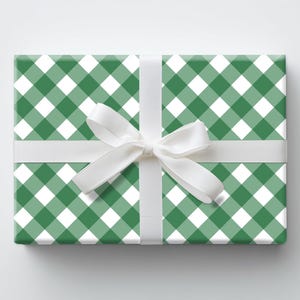 Wrapping Paper - Green Gingham Gift Wrap, Birthday, Holiday, Christmas, Father&#39;s Day, Elegant Wrap Roll