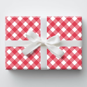 Wrapping Paper - Red Gingham, Christmas Gift Wrap, Birthday, Valentine, Holiday Present Packaging, Red Plaid Wrapping for All Occasions