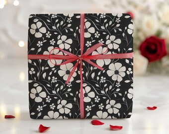 Moody Botanical Wrapping Paper: Black & White Floral Gift Wrap