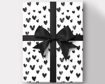 Black Hearts Wrapping Paper: Handmade Gift Wrap, Valentine’s, Birthday, Christmas