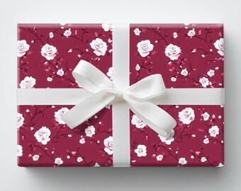 Burgundy Rose Wrapping Paper: Floral Gift Wrap, Original Design