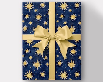 Papel de regalo celestial: papel de regalo azul dorado para cumpleaños, festividades y Navidad.