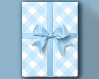 Baby Shower Wrapping Paper: Blue Gingham Pattern, Birthday Gift Wrap