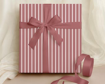 Trendy Colors Wrapping Paper: Dusty Rose French Stripe, Luxury Gift Wrap